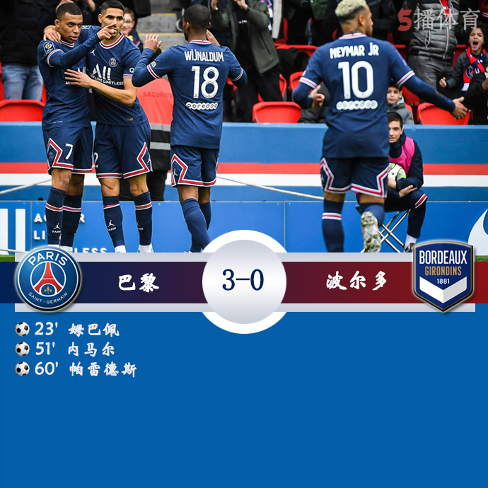 法甲第28轮 巴黎圣日耳曼  3 - 0  波尔多