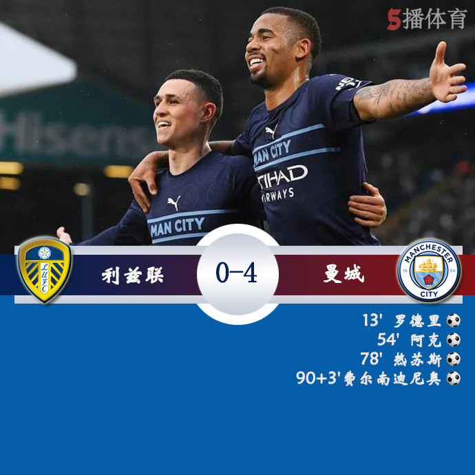 英超第35轮 利兹联 0 - 4 曼城