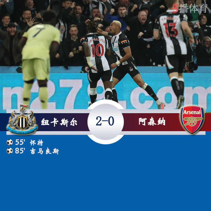 英超第37轮 纽卡斯尔 2 - 0 阿森纳