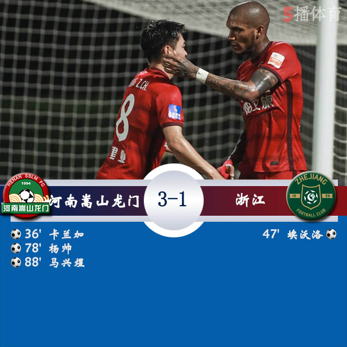 中超第一阶段第3轮 河南嵩山龙门 3 - 1 浙江