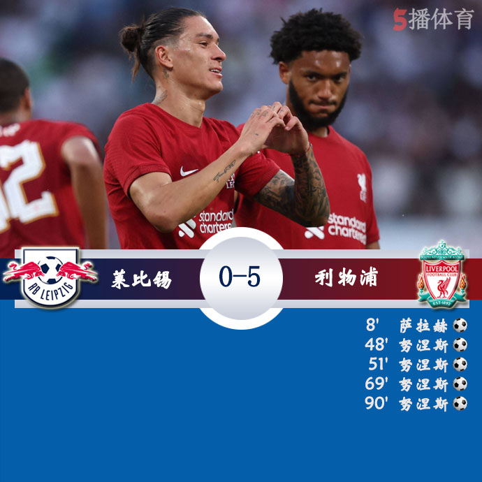 足球友谊赛 RB莱比锡 0 - 5 利物浦