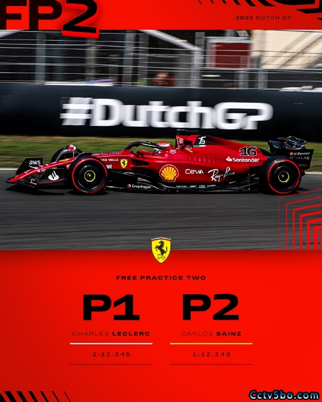 法拉利包揽F1荷兰大奖赛FP2前两位