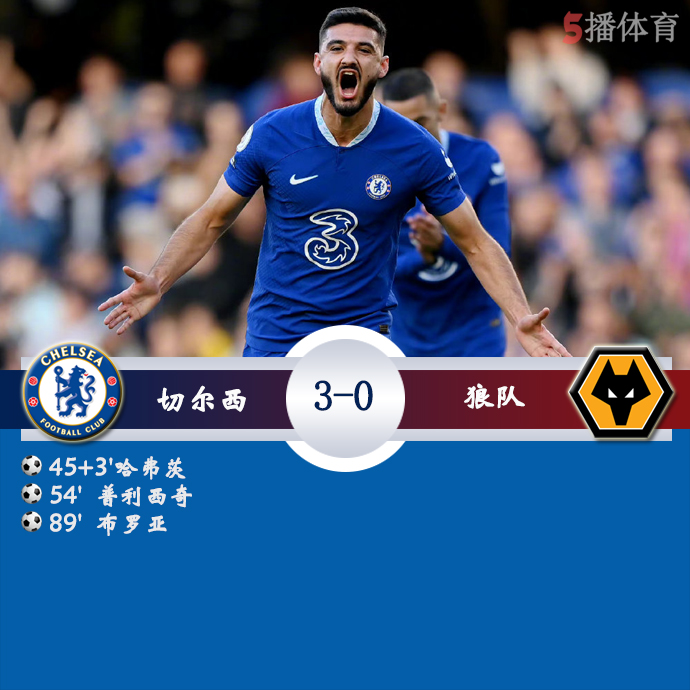 英超第10轮 切尔西 3 - 0 狼队