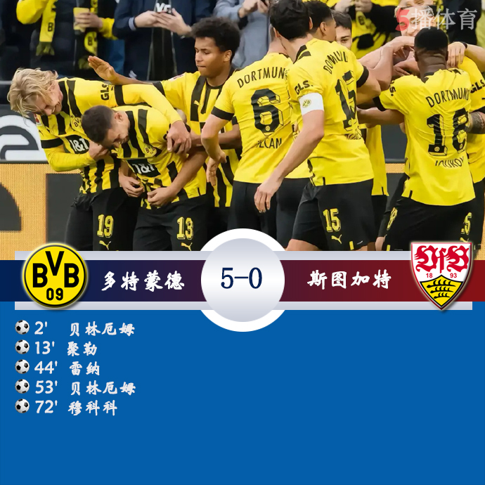 德甲第11轮 多特蒙德 5 - 0 斯图加特
