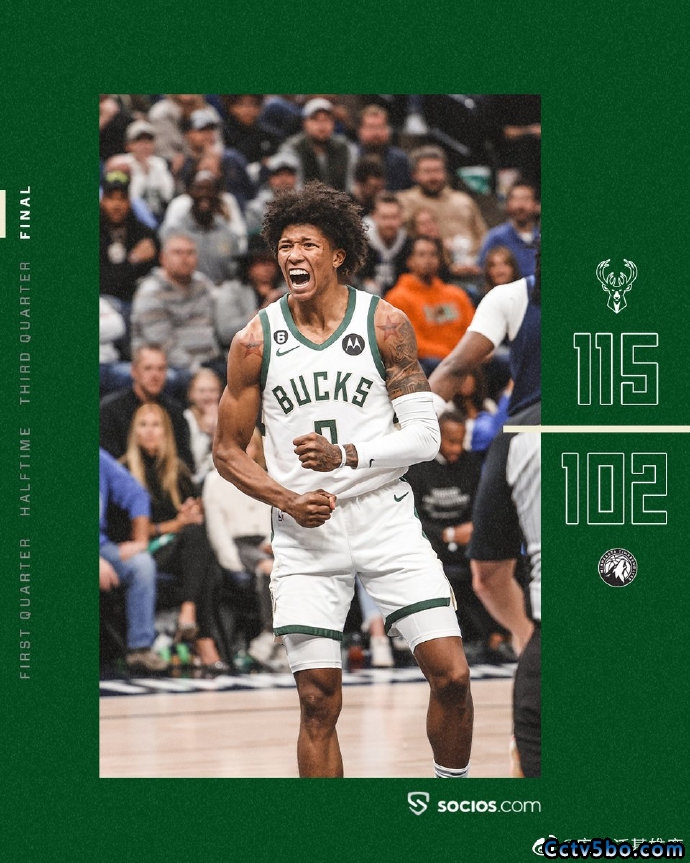 NBA常规赛 雄鹿 115 - 102 森林狼