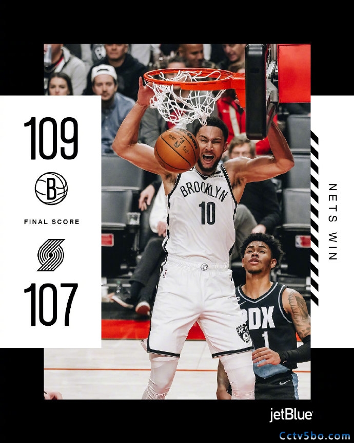 NBA常规赛 篮网  109 - 107  开拓者