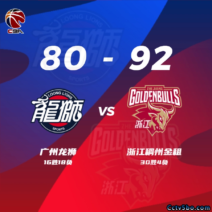 广州 80 - 92 浙江