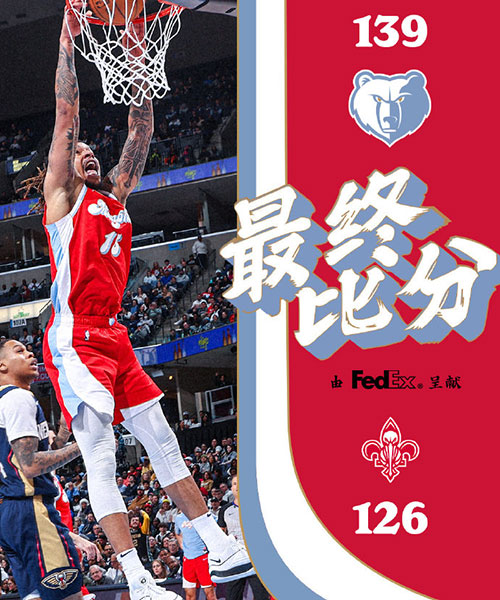 鹈鹕 126 - 139 灰熊