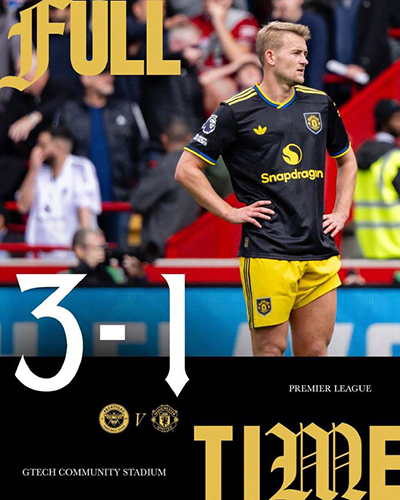 布伦特福德3-1曼联 B费关键失点 舍什科处子球