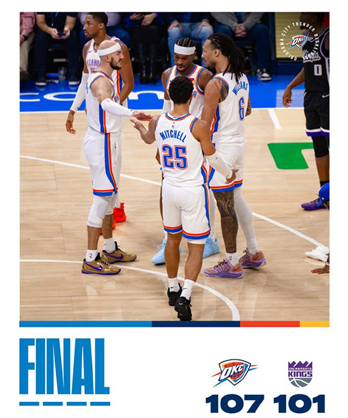 雷霆107-101国王取NBA5连胜,亚历山大31+9+4 拉文23分