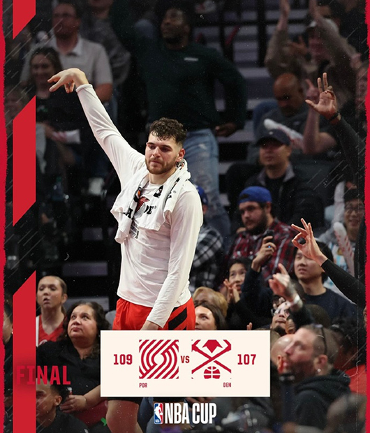 NBA杯-开拓者109-107险胜掘金,杨瀚森未出战,约基奇21+14+9