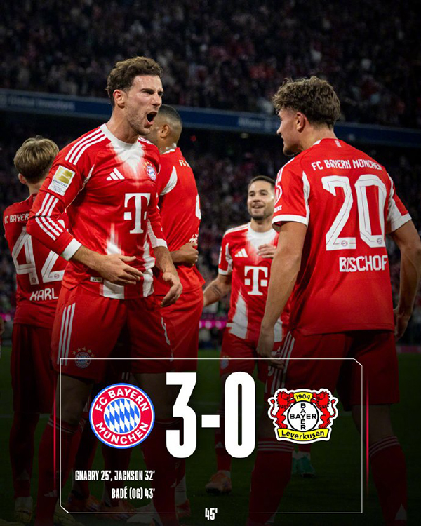 拜仁3-0药厂 格纳布里单刀破门首开记录