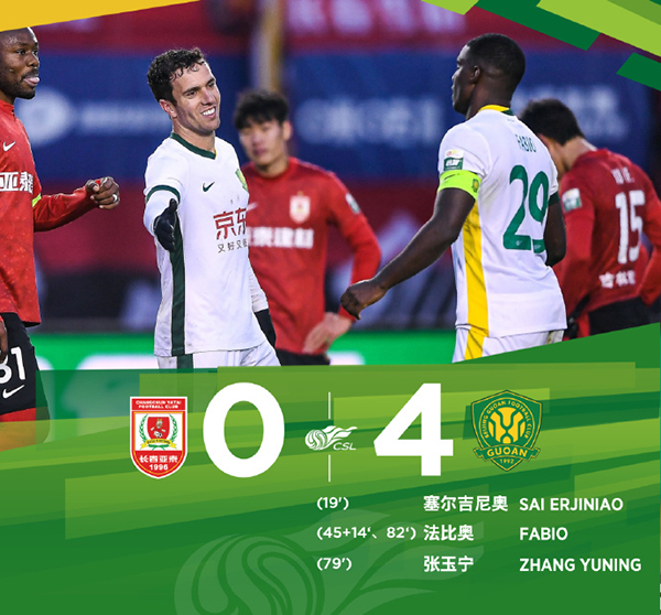法比奥两射一传 塞鸟、张玉宁建功 亚泰0-4国安保级希望渺茫