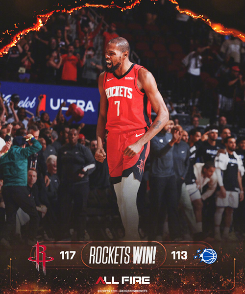 火箭117-113险胜魔术4连胜,申京30+13+8,KD35+5+6