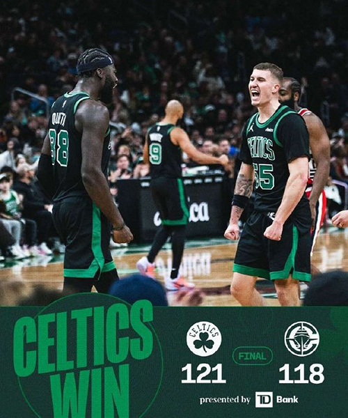 快船118-121惜败凯尔特人,哈登37+7+8,杰伦布朗33+13