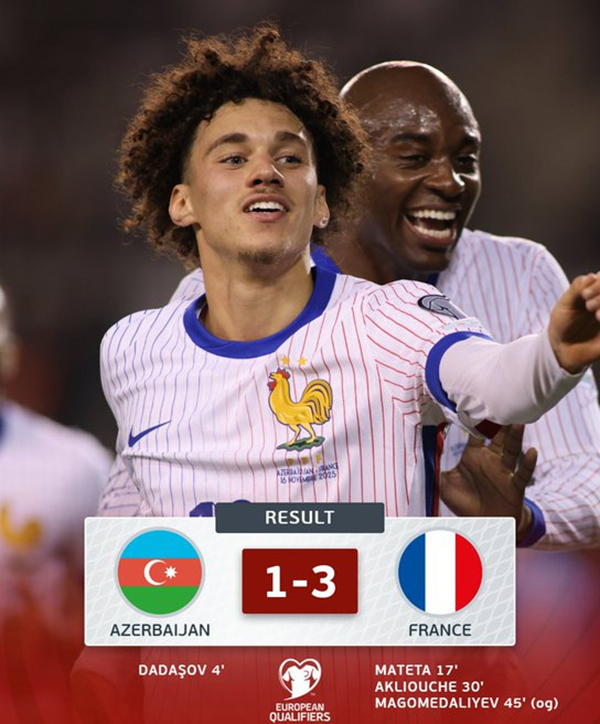 法国3-1阿塞拜疆 马特塔破门