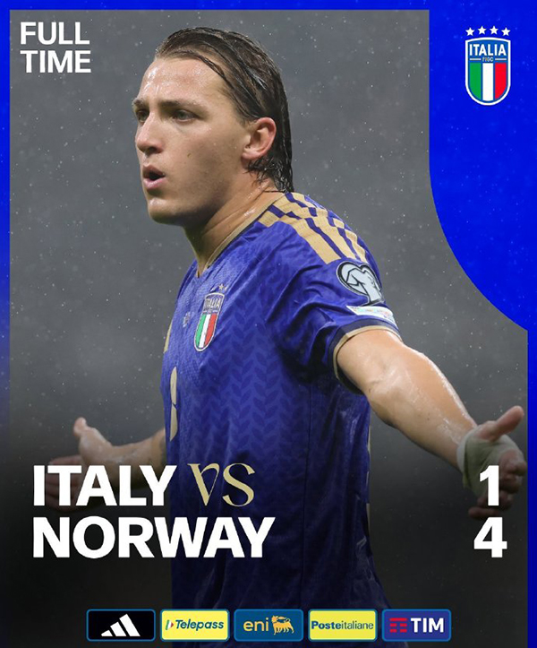 挪威4-1逆转意大利 拉森锁定胜局