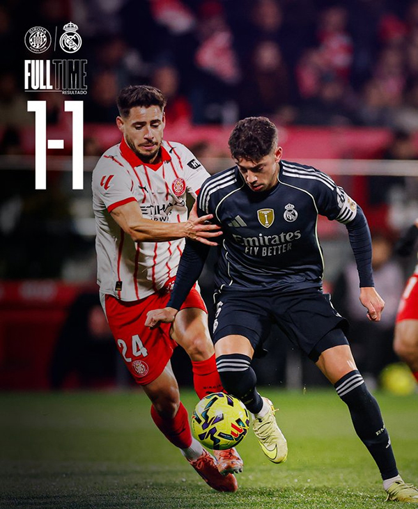 皇马1-1赫罗纳 维尼修斯造点 姆巴佩主罚命中