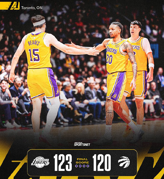 湖人123-120胜猛龙，老詹连续1297场上双神迹终结，里夫斯44+11