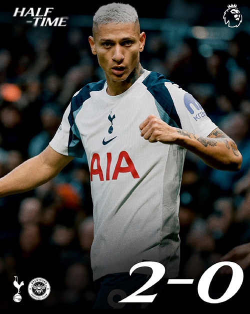 热刺2-0布伦特福德 西蒙斯热刺生涯首球 萨尔错失进球良机