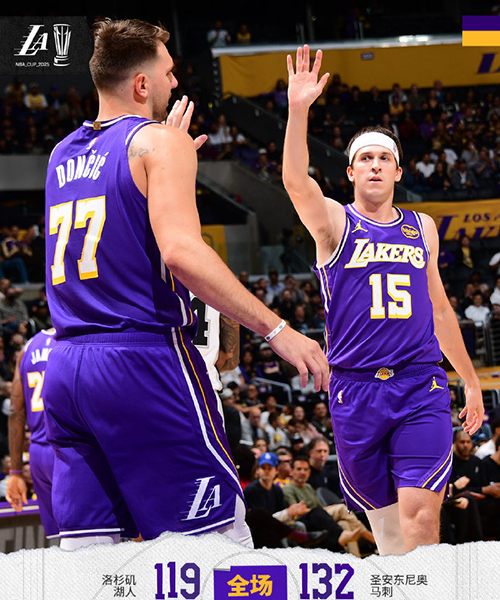 NBA杯-马刺132-119淘汰湖人进4强,东契奇35分,卡斯尔30+10