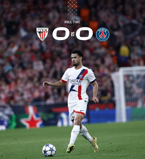 巴黎0-0毕巴 埃梅里、马尤卢造险