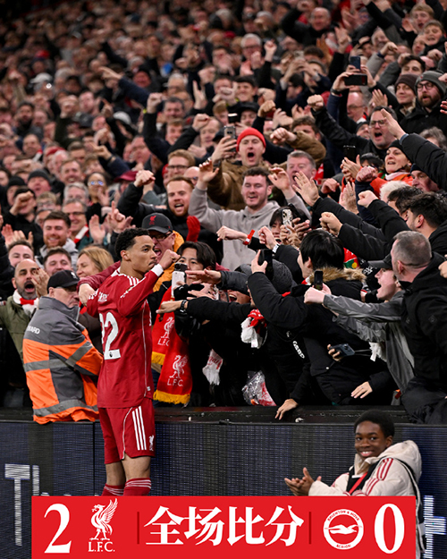 利物浦2-0布莱顿 埃基蒂克双响 萨拉赫角球助攻