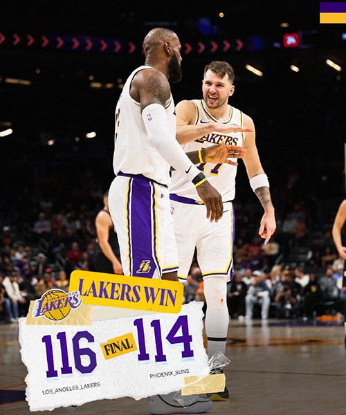 湖人116-114险胜太阳,东契奇25中7,布克27+6+7,詹姆斯26分