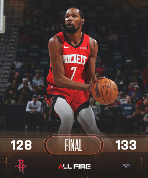 鹈鹕加时取胜&25分大逆转火箭，杜兰特32+7，墨菲27分