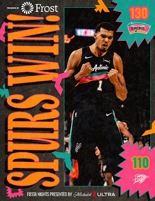 马刺130-110双杀雷霆送其第4败，文班亚马12+5，亚历山大33+8