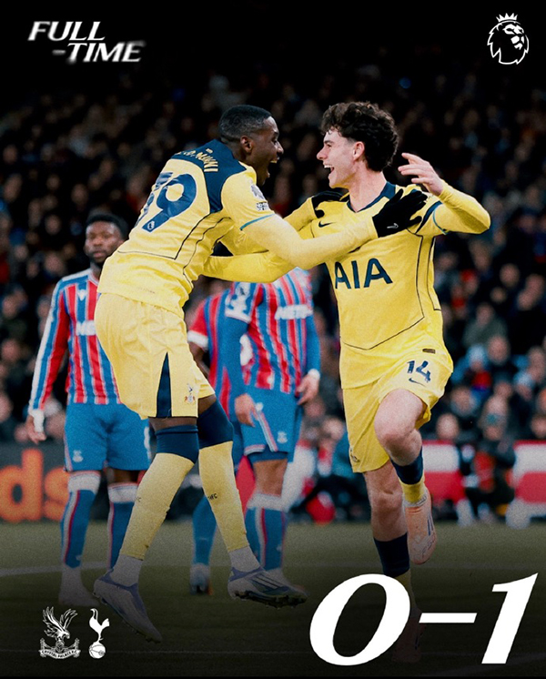 热刺1-0完胜水晶宫 格雷头球接力破门