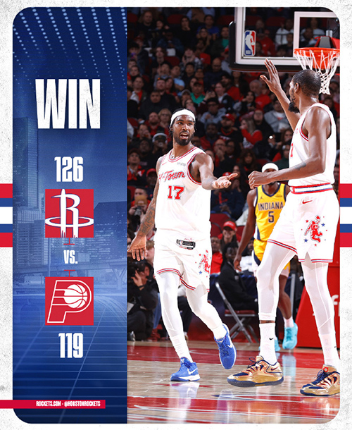 火箭126-119送步行者9连败，杜兰特30+6+5，阿门20+8+7