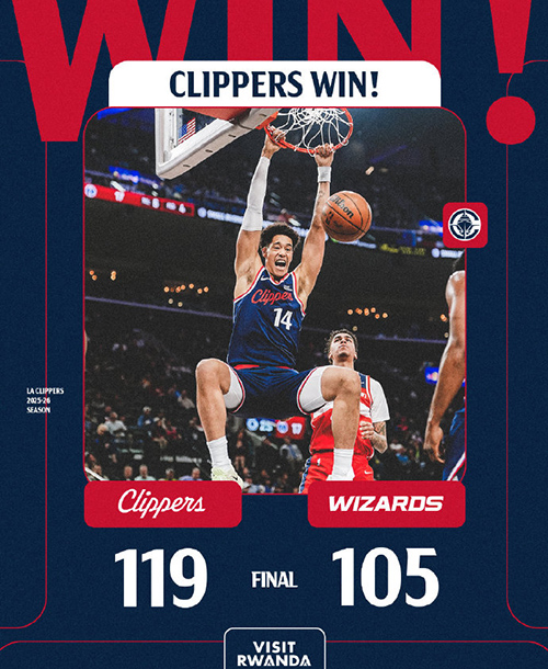 快船主场119-105击败奇才获4连胜，哈登22+5+8，伦纳德33分4断