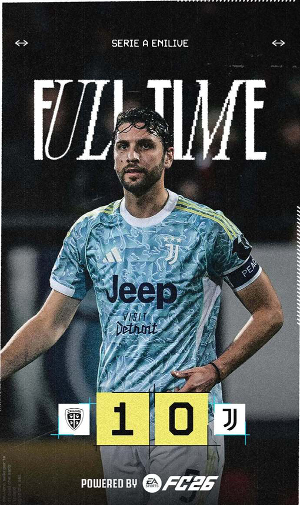 尤文0-1客负卡利亚里 马齐泰利破门 伊尔迪兹中柱