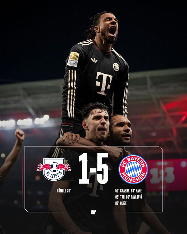 拜仁5-1莱比锡，奥利塞3传1射，穆西亚拉伤愈送助攻