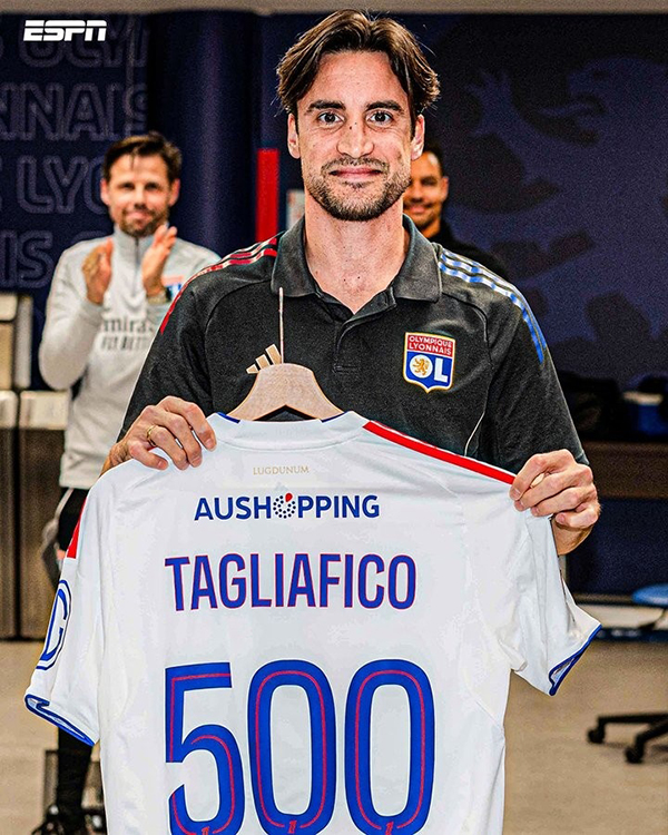 塔利亚菲科500场里程碑！里昂特制纪念球衣致敬铁血飞翼