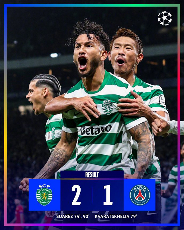 巴黎1-2不敌葡萄牙体育，欧冠两轮不胜