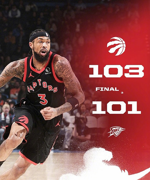 雷霆101-103惜败猛龙，亚历山大24+6，奎克利23+11