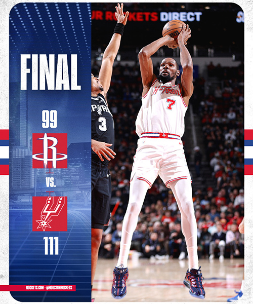 马刺末节111-99逆转火箭，文班亚马28分16板，杜兰特24分6助攻