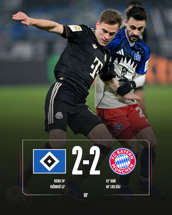 汉堡2-2拜仁 凯恩门前转身破门