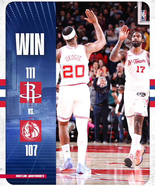 火箭111-107险胜独行侠,KD13+5+8,弗拉格34+12+5,申京14+14