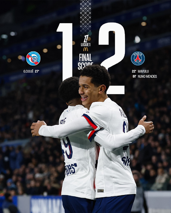 巴黎2-1击败斯特拉斯堡 阿什拉夫直红离场 门德斯破门