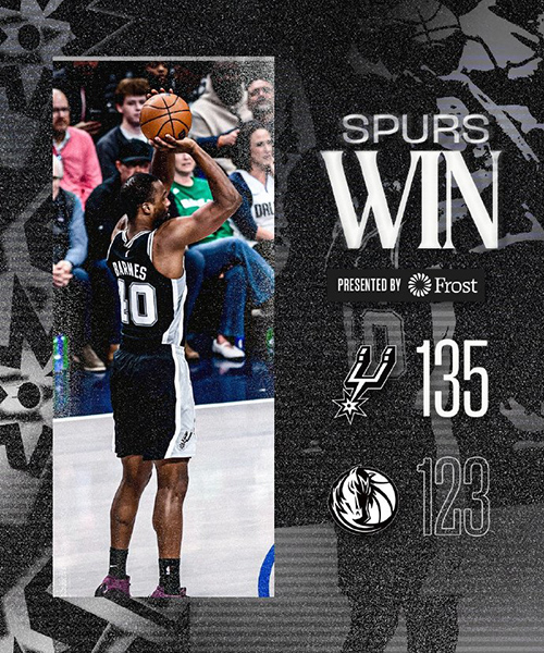 马刺135-123送独行侠6连败，文班亚马29+11+6，弗拉格32分